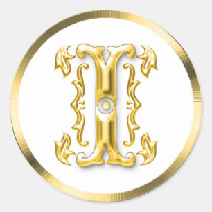 Initial I Round Sticker in Gold