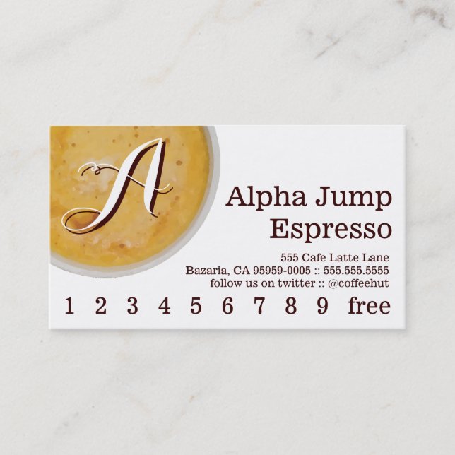 Initial in Foamy Coffee Cup Loyalty Punch Card (Front)