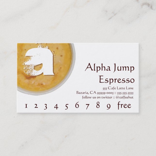 Initial in Foamy Cup of Coffee Loyalty Punch Card (Front)