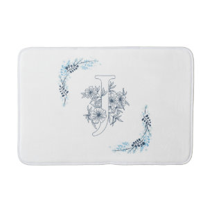 Initial "J" Blue Monogram Calm Floral Bath Mat