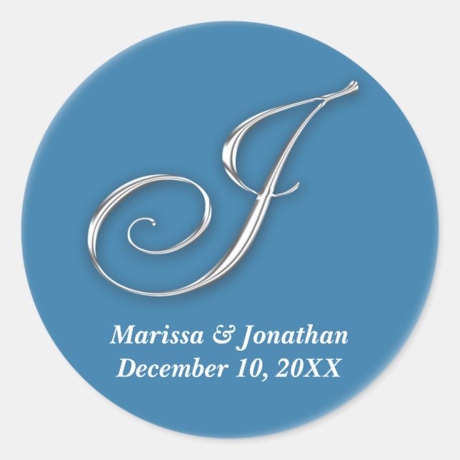 Initial J blue monogram custom name favour seal (Front)