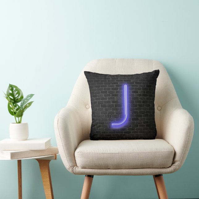 Initial J in Neon Lighting on Brick  Cushion (Chair)