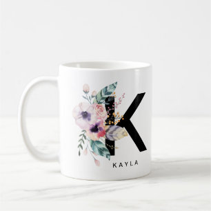 Initial 'K' Alphabet Mug Monogram Boho Watercolour