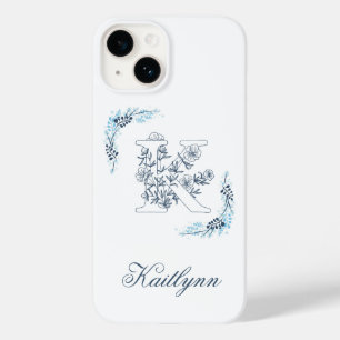 Initial "K" Blue Monogram Calm Floral Case-Mate iPhone 14 Case