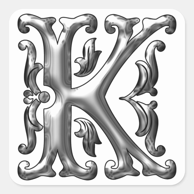Initial K Capital Letter Sticker in Silver (Front)