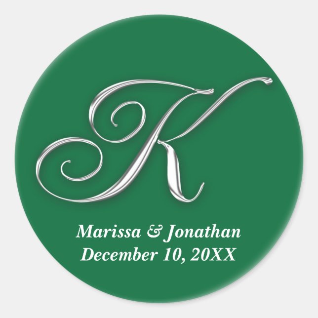 Initial K green monogram custom name favour seal (Front)