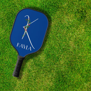 Initial K monogram watercolor red floral grandmom Pickleball Paddle