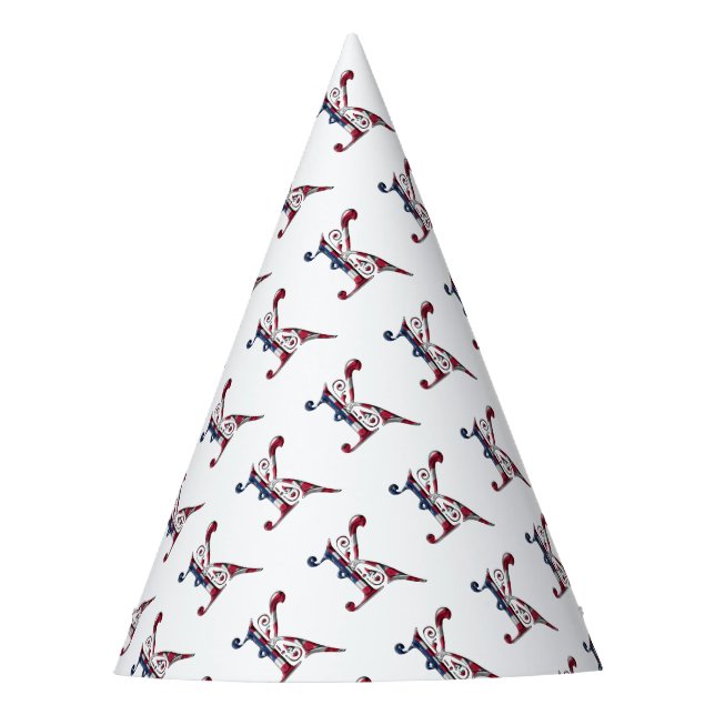 Initial K Monogrammed American Flag Colour Elegant Party Hat (Front)