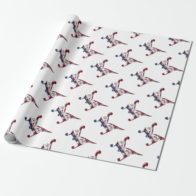 Initial K Monogrammed American Flag Colour Elegant Wrapping Paper (Unrolled)