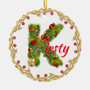 initial K monogrammed christmas ornament CUSTOMIZE