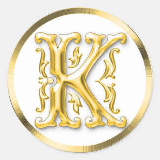 Initial K Round Sticker in Gold