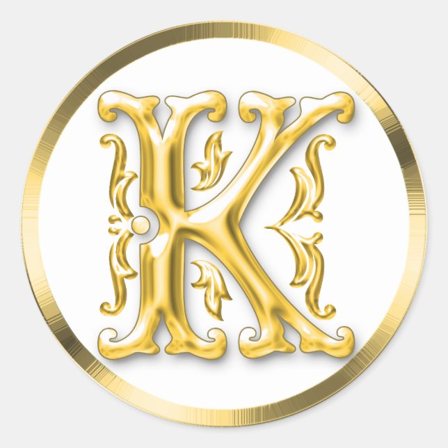 Initial K Round Sticker in Gold (Front)