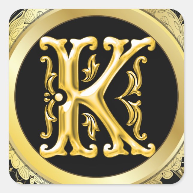 Initial K Square Sticker in Gold (Front)