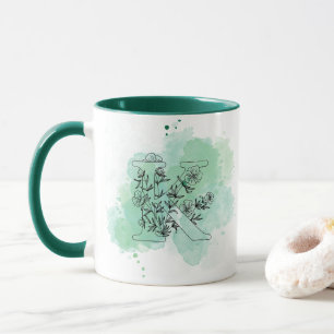 Initial K Watercolor Monogram Green Botanical Mug