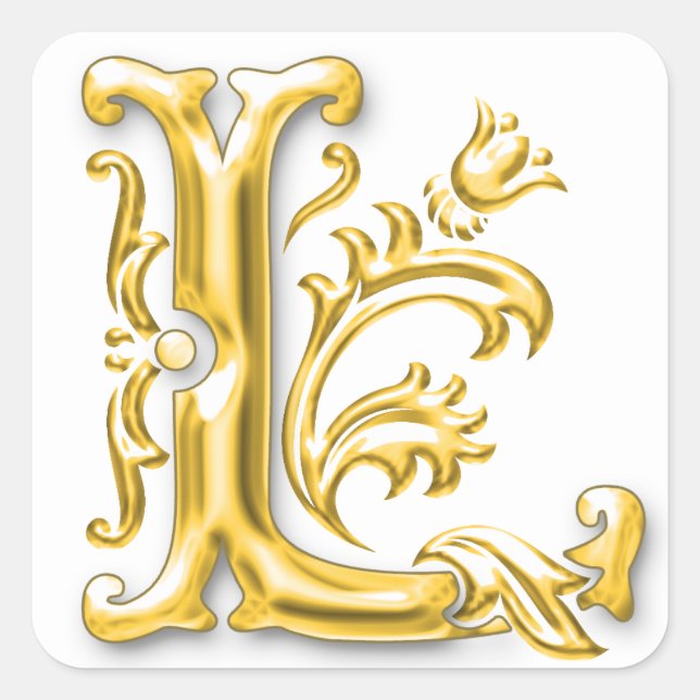 Initial L Capital Letter Monogram Sticker in Gold (Front)