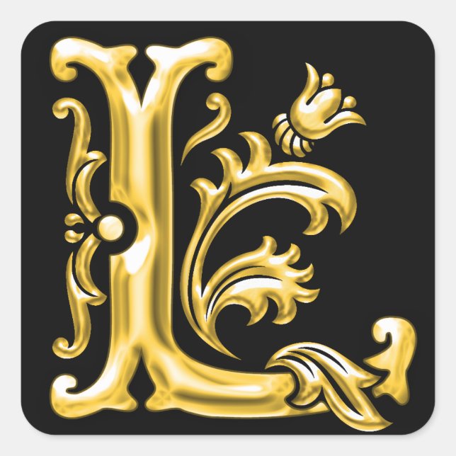 Initial L Capital Letter Monogram Sticker in Gold (Front)