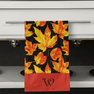 Initial l Fall Leaves Custom Kitchen Towels