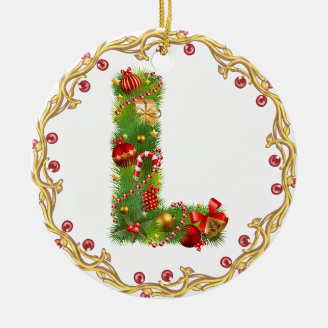 initial L monogrammed christmas ornament - circle (Front)
