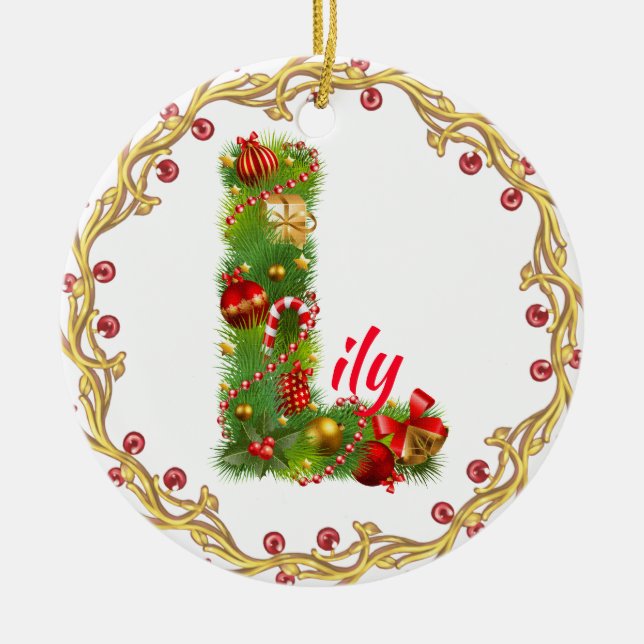 initial L monogrammed christmas ornament CUSTOMIZE (Front)