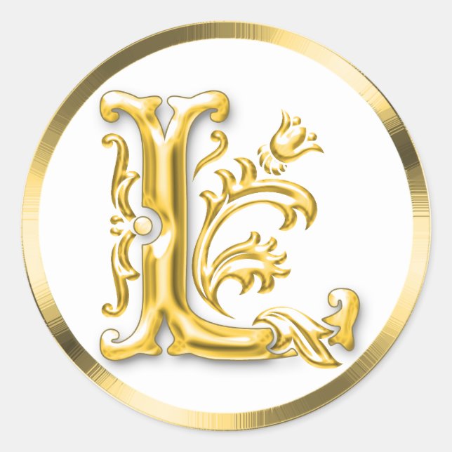 Initial L Round Sticker in Gold (Front)
