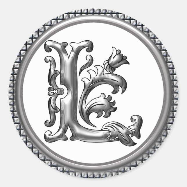 Initial L Round Sticker in Silver (Front)