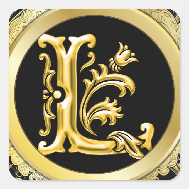 Initial L Square Sticker in Gold (Front)