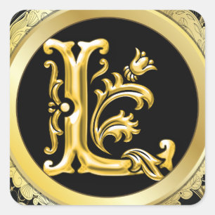 Initial L Square Sticker in Gold