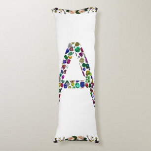 Initial Letter A with Gemstone Floral Monogram Body Cushion