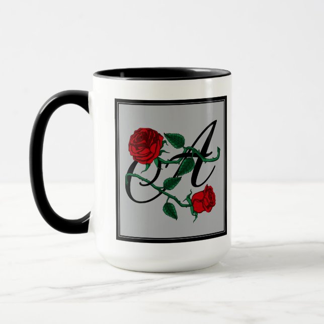 Initial Letter A with Red Roses Coffee Mug (Left)