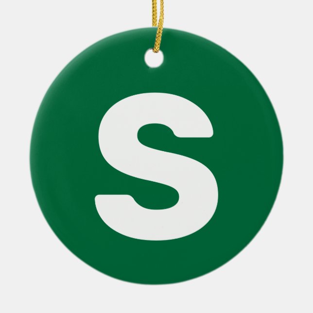 Initial Letter | Bottle Green Simple Elegant Ceramic Ornament (Front)
