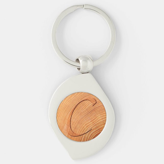 Initial Letter C Faux Distressed Wood Print  Key Ring (Front)