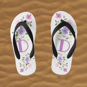 Initial Letter D Plus Floral Design Kid's Thongs