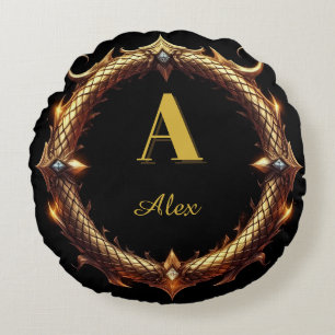 ✨ Initial Letter Dragon Ornate Circle Frame ✨ Round Cushion