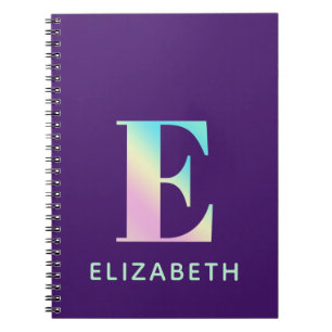 Initial Letter E Rainbow Personalised Purple Notebook