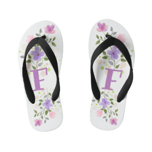 Initial Letter F Plus Floral Design Kid's Thongs