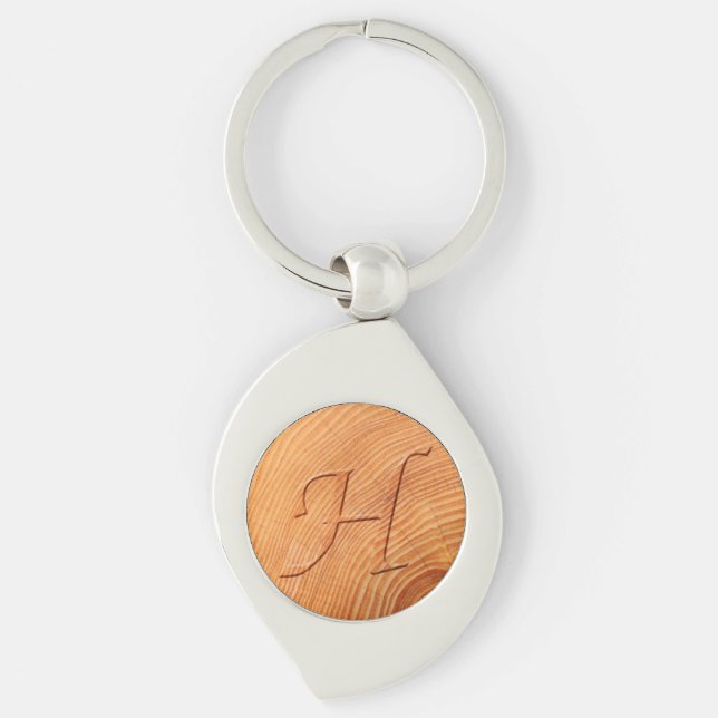 Initial Letter H Faux Distressed Wood Print Key Ring (Front)