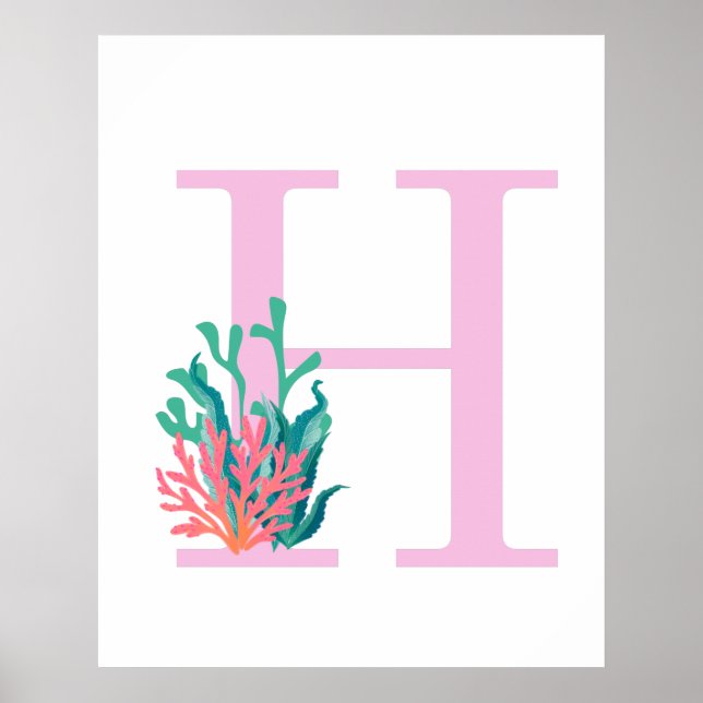 Initial Letter H Monogram  Pink Teal Coral Poster (Front)