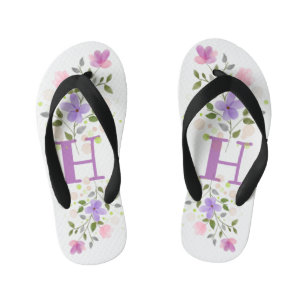 Initial Letter H Plus Floral Design Kid's Thongs