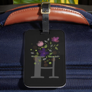 Initial Letter H Plus Floral Design Luggage Tag