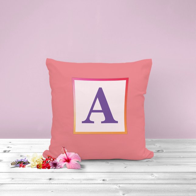Initial letter in gradient square/ Monogram  Cushion (Initial letter personalized pillow design )