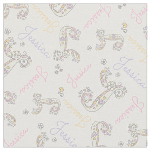 Initial letter J Jessica custom name fabric