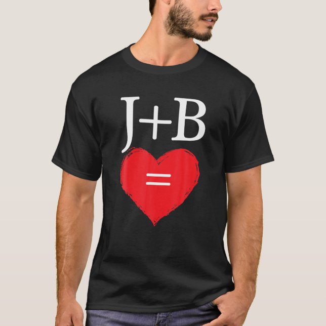 Initial Letter J Plus B Couples Love Monogram T-Shirt (Front)