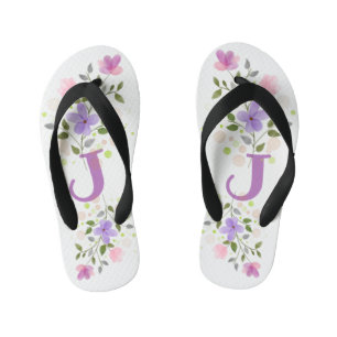 Initial Letter J Plus Floral Design Kid's Thongs
