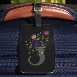 Initial Letter J Plus Floral Design Luggage Tag