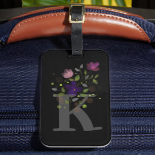 Initial Letter K Plus Floral Design Luggage Tag