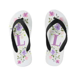 Initial Letter L Plus Floral Design Kid's Thongs