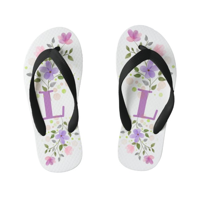 Initial Letter L Plus Floral Design Kid's Thongs (Footbed)