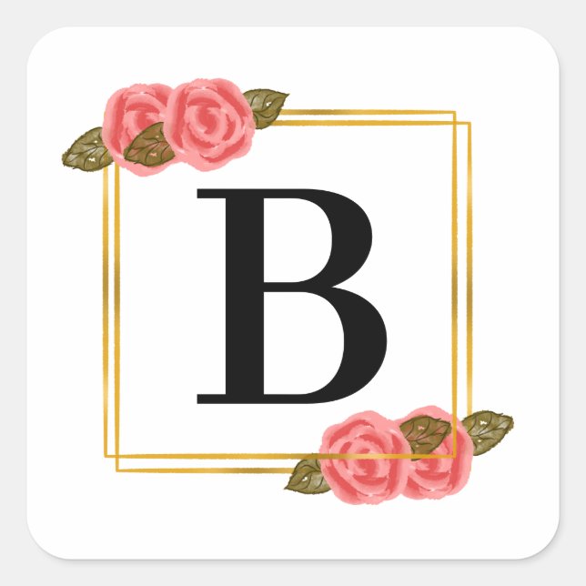 Initial letter | letter B with golden frame Square Sticker (Front)