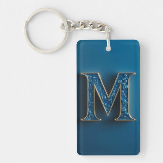 Initial letter M blue Monogram  Key Ring