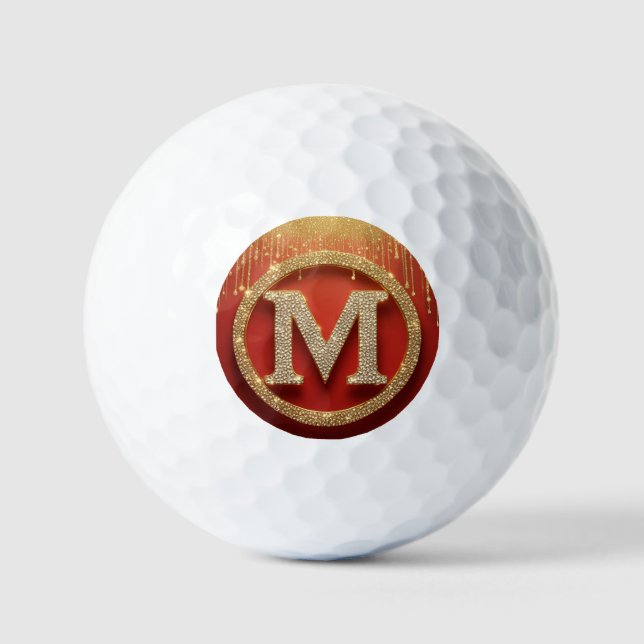 Initial Letter M Gold Glitter Monogram Golf Balls (Front)